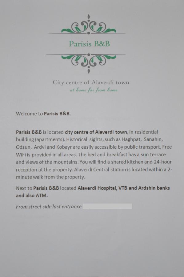 Parisis B&B In Alaverdi Exteriör bild